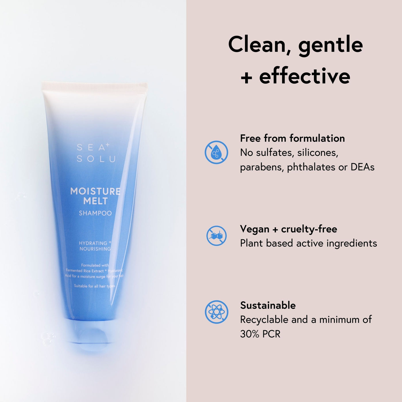 SEA+SOLU Moisture Melt Shampoo —
sulphate and silicone-free hydrating shampoo,